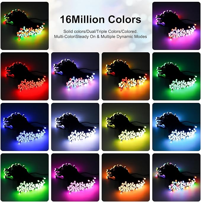 Christmas String Lights 150 LED, APP adjusts brightness change speed, with remote adjustable RGB decorative lights, used for decorations Christmas Trees, Patios, Weddings, Parties，holiday decorations