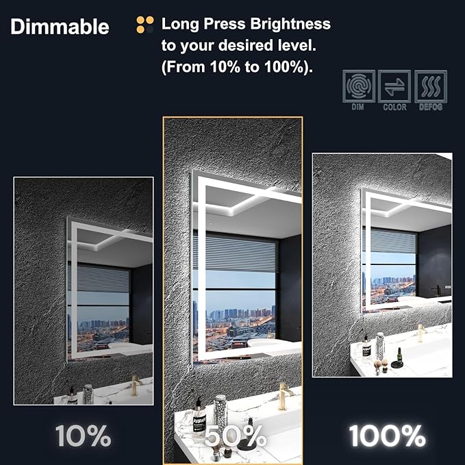 LED Bathroom Mirror 20"x 28", Front Lit and Backlit Mirror Bathroom with Lights,Stepless Dimmable,Anti-Fog, Shatter-Proof, Memory, 3 Colors Led Vanity Mirror (Horizontal/Vertical)