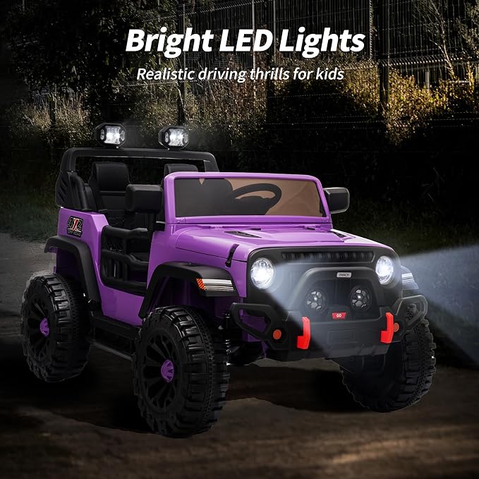 2 Seater Ride on Car Truck, 12V Kids Electric Ride on Toy for Big Kids Age 3-8 w/Remote Control- Purple
