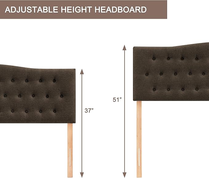 Tufted Upholstered Headboard King Size, Sturdy and Durable Solid Wood Bed headboard, Fabric Headboard Adjustable Height from 37” to 51”, Modern Button Diamond Design Head Board, Chocolate