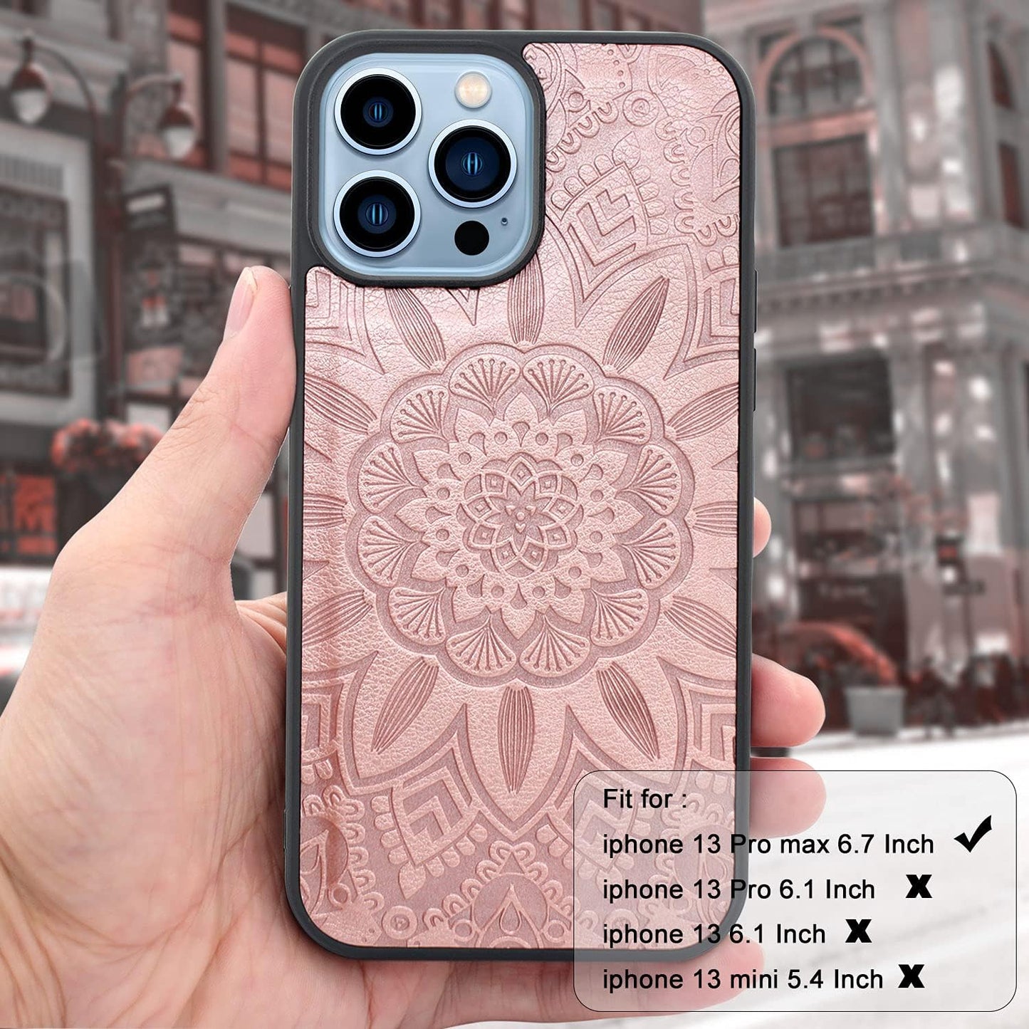 Harryshell Wallet Case for iPhone 13 Pro Max 6.7 inch 5G 2021, Detachable Magnetic Cover, Floral Flower, Rose Gold