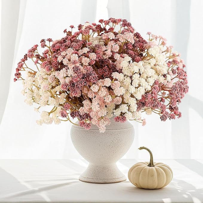 Baby Breath Flowers Fall Flowers Artificial Bulk, 30Pcs Fall Decor Fake Gypsophila Plants Bouquets Flowers Real Touch Faux Babies Breath Arrangement for Home Autumn Wedding Party Vase Decoration Pink