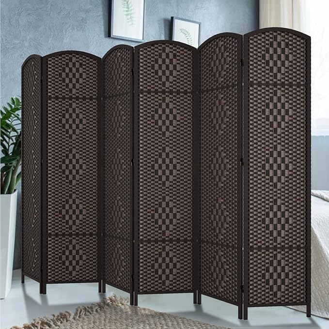 Rose Home Fashion 6 ft Tall Room Divider, Room Dividers and Folding Privacy Screens, 15.7in Privacy Screen 6 Panel Partition Temporary Wall Separation for Private, Dark Coffee