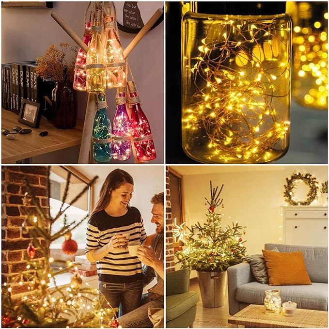 YJFWAL 24Pack 20LED Wine Bottle Lights with Cork, Silver Copper Wire Fairy Mini String Lights, Battery Operated for DIY, Party, Wedding, Christmas, Halloween Decor (Warm White)