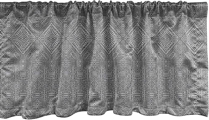 Ambesonne Aztec Window Valance Pack of 2, Pattern of Symmetric Tribal Inspired Streaks and Motifs in Greyscale Tones, Rod Pocket Curtain Valances for Kitchen Bedroom, 54" X 12", Pale Grey and Dimgray