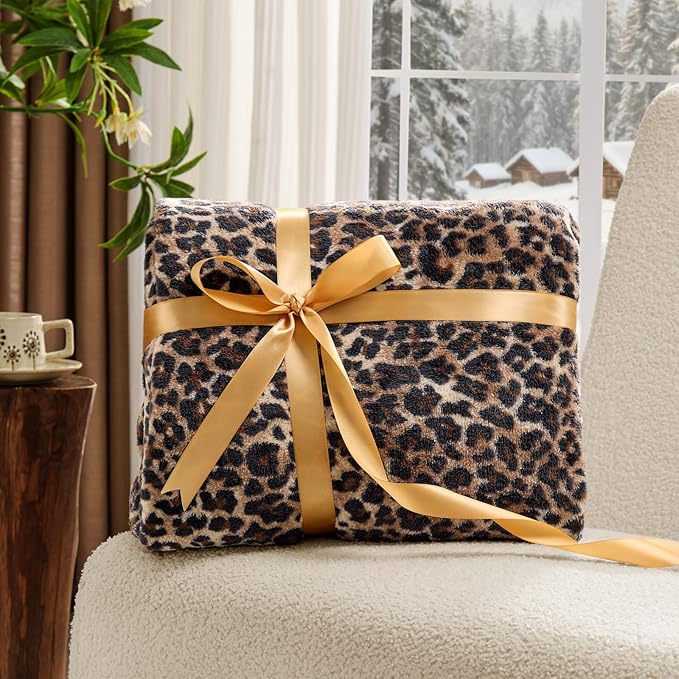 BEDELITE Leopard Print Throw Blanket – Soft Cheetah Blanket for Bed & Couch, Cozy Lightweight Fleece Animal Print Throw, 50"x 60", Brown