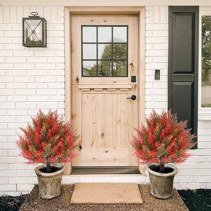 2pack 23Inch Realistic Artificial Autumn Plant Balls Simulation Cedar Trees, UV Resistant Artificial Fall Fake Bushes for Outdoor Garden Porch Farmhouse Kitchen Office Potted Plant Decoration