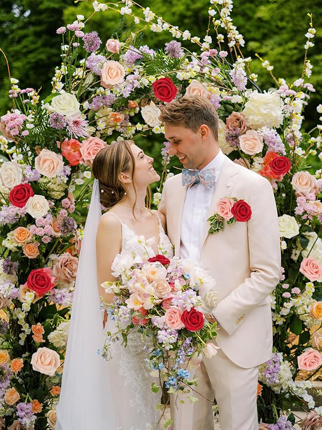 MACTING 30PCS Artificial Flower Roses Real Touch Fake Spring Flowers with Stem Foam Roses for DIY Wedding Bouquet Floral Arrangements Table Centerpieces Party Home Mothers Day Decor (Mix Color 3)