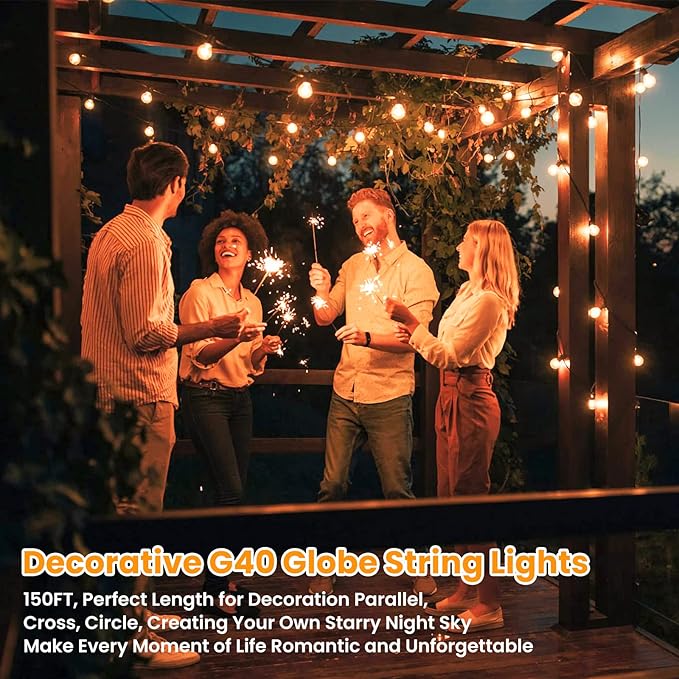 Bosceos 150FT Outdoor G40 LED Globe String Lights Dimmable Waterproof Shatterproof Light Strings with 75 Bulbs Connectable Commercial Hanging Lights for Christmas Patio House Backyard Balcony Party