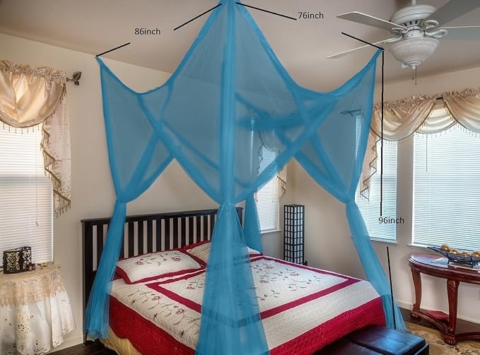 OctoRose Four Post Mosquito Net for Bed Canopy -Fits Queen, King, California King Beds-Indoor & Outdoor Use- Lt.Pink