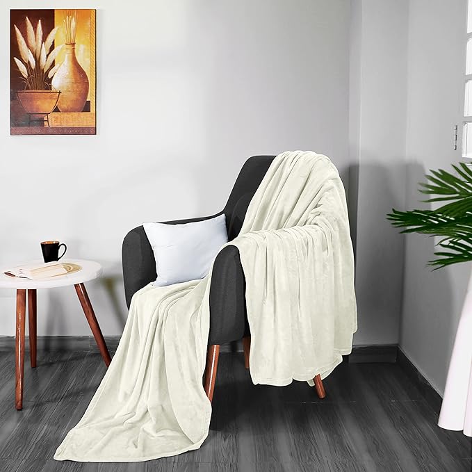 Utopia Bedding Fleece Blanket Throw Size Ivory 300GSM Luxury Anti-Static Fuzzy Soft Microfiber Blanket for Couch, Sofa and Bed (60x50 Inch)