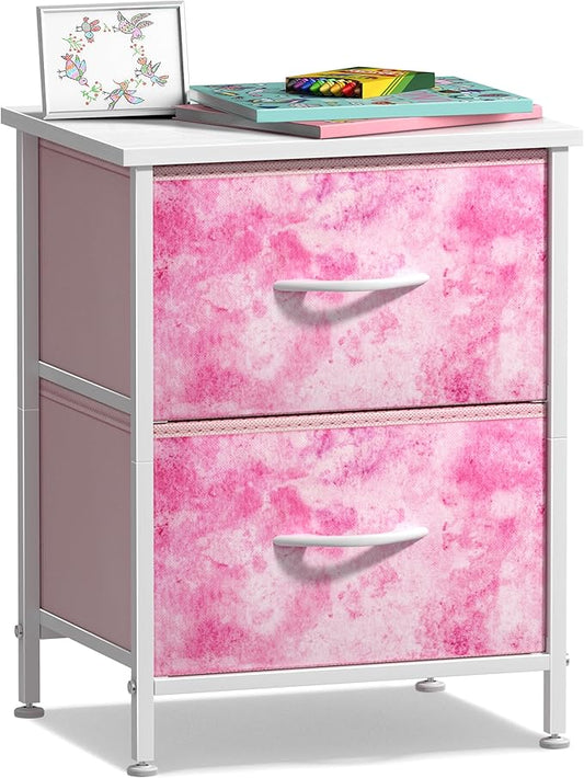 Sorbus Nightstand with 2 Drawers - Kids Bedside Furniture End Table Night Stand - Steel Frame, Wood Top & Easy Pull Fabric Bins - Dresser & Chest for Home, Bedroom Accessories, Office & College Dorm