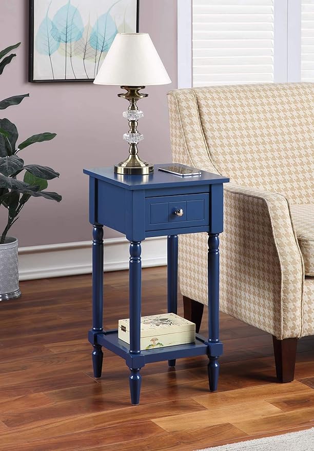 Convenience Concepts French Country Khloe 1 Drawer Accent End Table 14" - Traditional Farmhouse Side Table with Storage Drawer and Shelf for Living Room, Cobalt Blue
