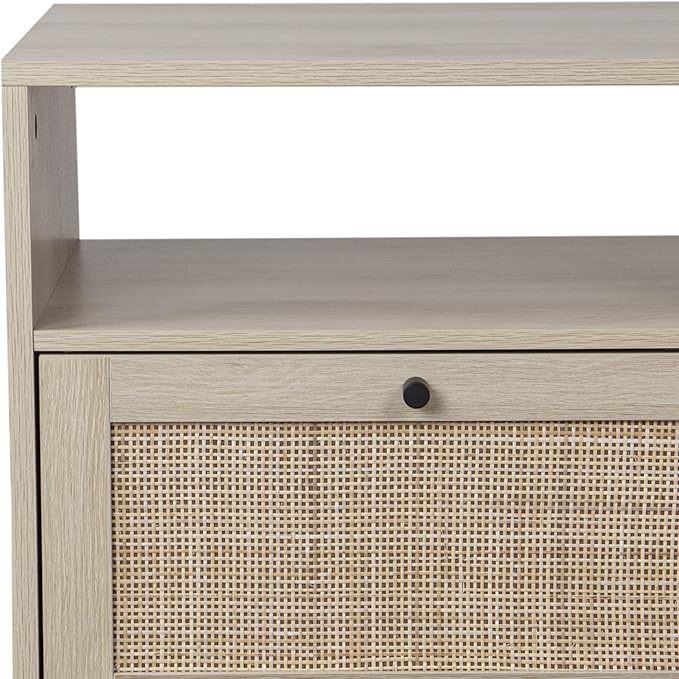 Nathan James Mina Side, End or Accent Table in a Natural Oak Wood Finish & Matte Black Accents with Storage for Living Room or Nightstand for Bedroom, Oak/Black, Set of 2