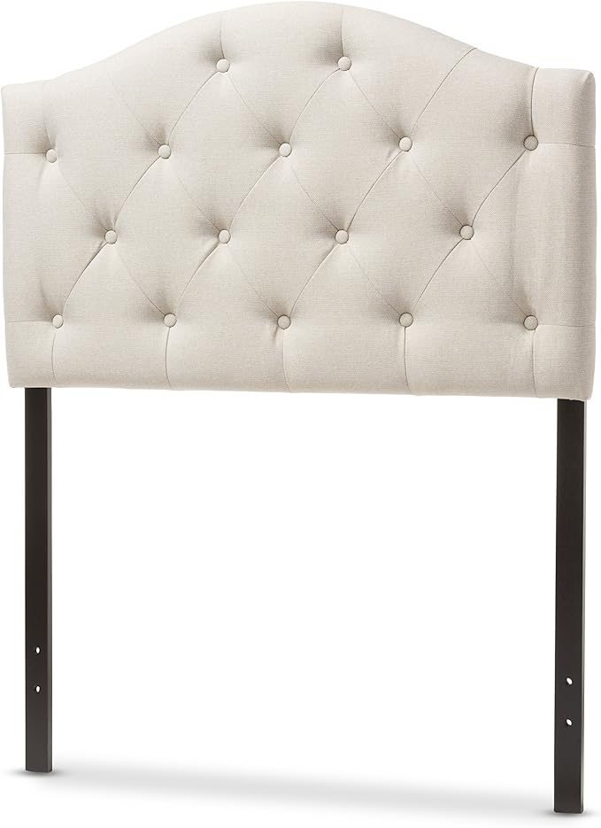 Baxton Studio Myra Modern and Contemporary Light Beige Fabric Upholstered Button-Tufted Scalloped Twin Size Headboard