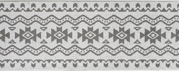 Custom Size Southwestern Style Runner Rug Mat for Wide Hallway Entryway Kitchen Laundry Room with Slip Resistant Latex Rubber Backing, Aztec Light Grey, 31 inch X 15 feet