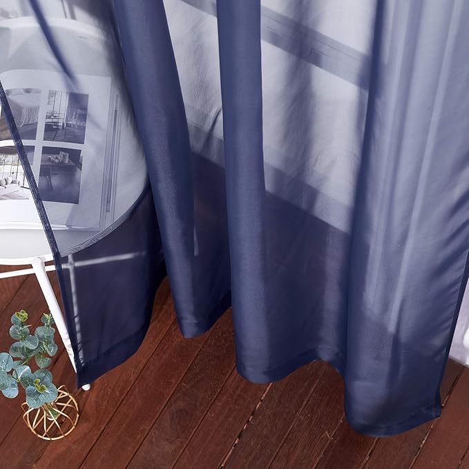 NICETOWN Sheer Window Curtains 45" - Ring Top Transparent Gauzy Voile Room Window Coverings Panels for Loft, Kitchen, Kids Room (54 Inch W, Dark Blue, 2 Panels)