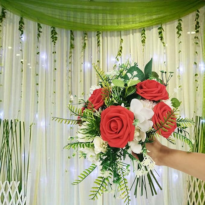 Artificial Flowers 25pcs Fake Roses, Red Foam Rose Faux Flower for DIY Wedding Bouquets Bridal Shower Centerpieces Floral Arrangements Home Decorations Party Backdrops Table