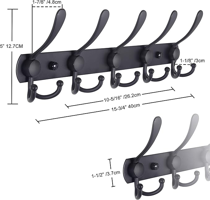 Dseap Coat Rack Wall Mounted - 5 Tri Hooks, Heavy Duty, Stainless Steel, Metal Coat Hook Rail for Coat Hat Towel Purse Robes Mudroom Bathroom Entryway, Rose Gold