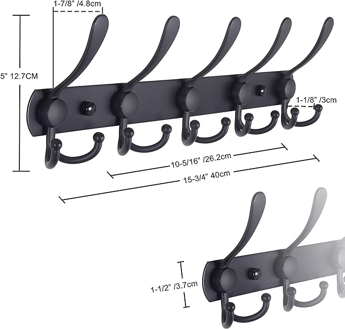 Dseap Coat Rack Wall Mounted - 5 Tri Hooks, Heavy Duty, Stainless Steel, Metal Coat Hook Rail for Coat Hat Towel Purse Robes Mudroom Bathroom Entryway (Pink, Pack of 2)