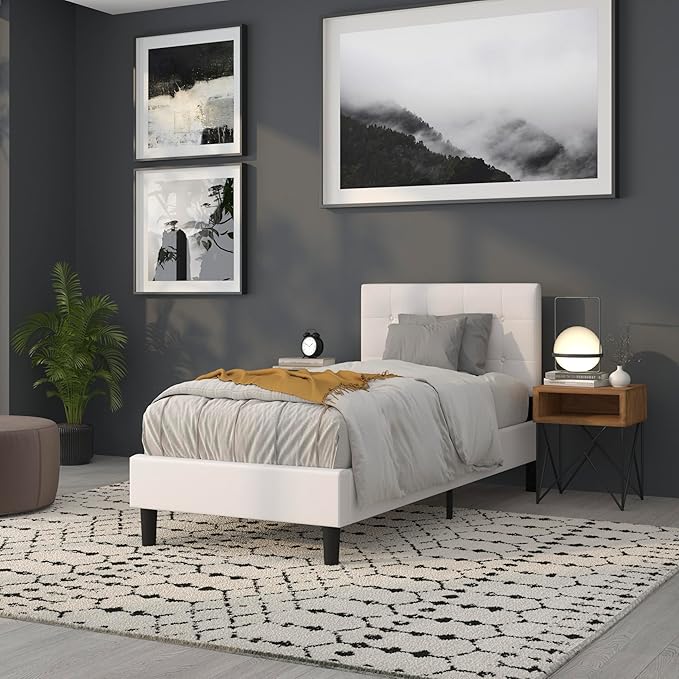 Flash Furniture Lennox Tufted Upholstered Twin Size Headboard in White Vinyl