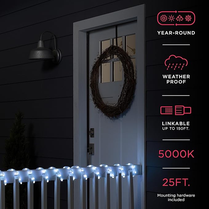 UltraPro LED Rope Lights, 25ft Classic Clear Rope, Cool White Light 5000K, Indoor/Outdoor, Flexible, Linkable, Durable, Rope Lights Outdoor, 54843