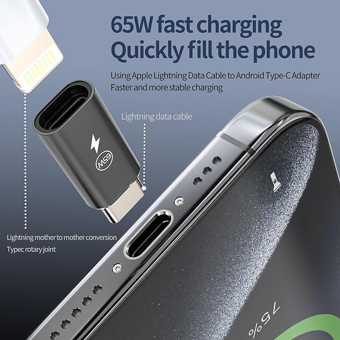65W Lightning Female to USB C Male Charger Adapter(3Pack) for iPhone16 15 Pro Max Fast Charging Cable Connector Accessories Type C Converter for iPad Car Dongle PD Cord Compatible for Samsung