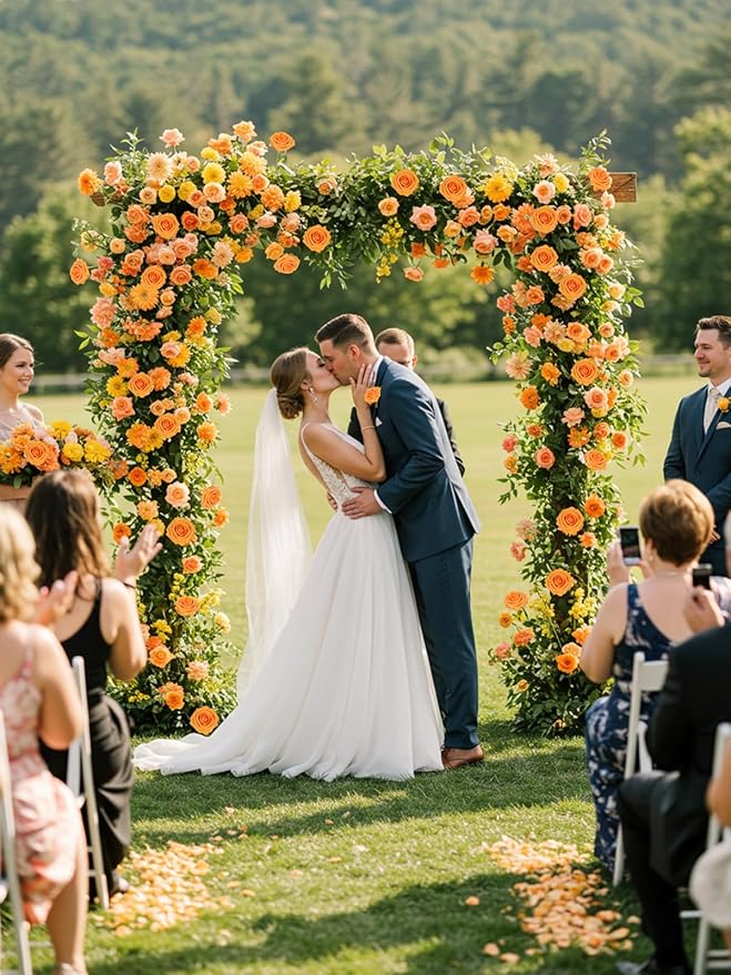 MACTING Artificial Rose Flowers 30PCS Real Touch Fake Flowers with Stem Orange Faux Foam Roses for DIY Wedding Bouquet Table Centerpieces Party Bridal Shower Home Fall Thanksgiving Decor