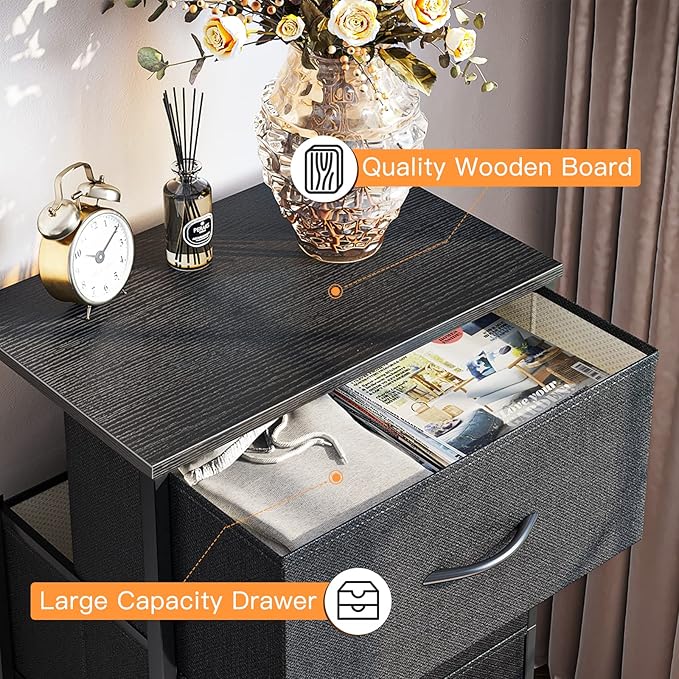 ODK Dresser for Bedroom with 4 Storage Drawers, Small Dresser Chest of Fabric Drawers with Sturdy Steel Frame, Wood Top, Black