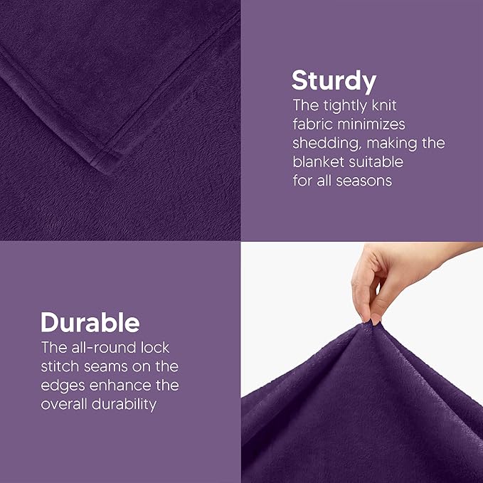 Utopia Bedding Fleece Blanket Queen Size Purple 300GSM Luxury Anti-Static Fuzzy Soft Microfiber Bed Blanket (90x90 Inch)