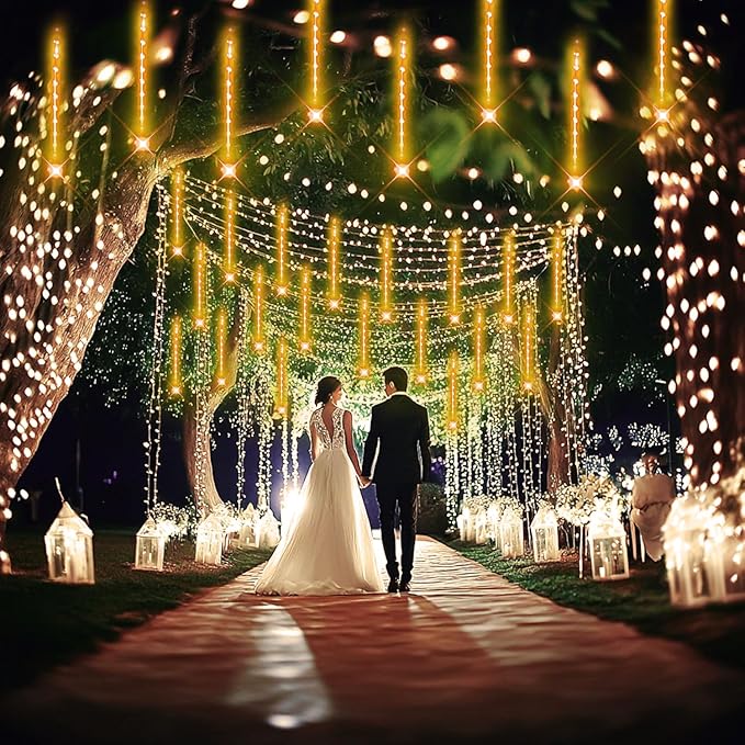 Kwaiffeo Warm White Icicle Lights Outdoor, 40-Tube Meteor Shower Lights for Christmas Thanksgiving New Year Party Yard Wedding Decor, Equivalent to 5 Sets of 8-Tubes