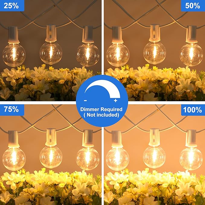 Bosceos Outdoor G40 LED Globe String Lights 50FT Dimmable Shatterproof Waterproof Patio Lights with 25+2 Bulbs Connectable Commercial Hanging Light for Patio Balcony Backyard Party (White Wire)