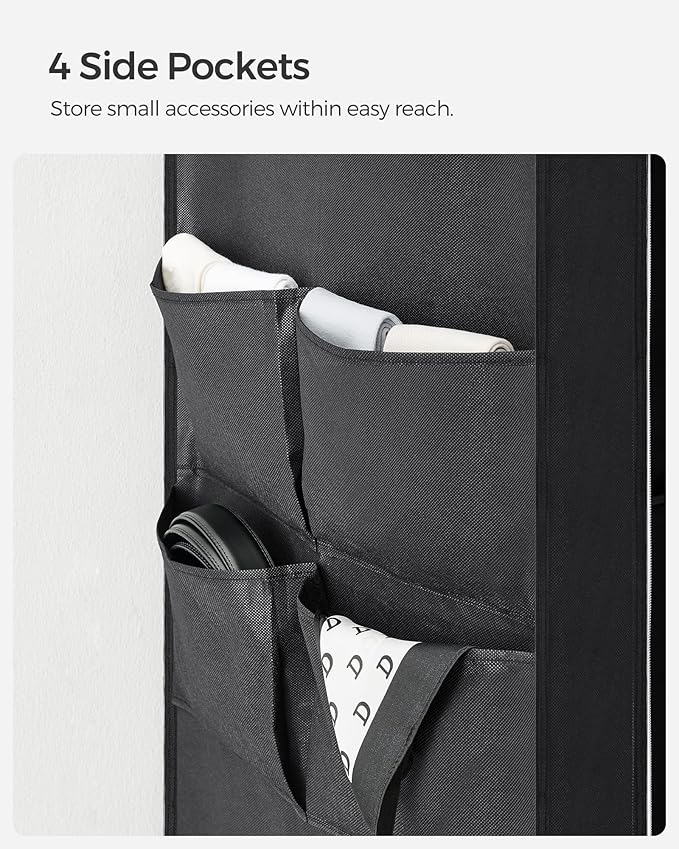 SONGMICS Portable Closet, Wardrobe Closet Organizer with Cover, 3 Hanging Rods and Shelves, 4 Side Pockets, 51.2 x 17.7 x 65.7 Inches, Large Capacity for Bedroom, Living Room, Ink Black URYG092B02
