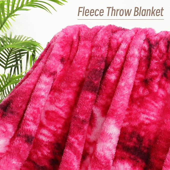 Exclusivo Mezcla Plush Fuzzy Fleece Throw Blanket Extra Large, Super Soft, Fluffy and Warm Blankets for Couch, Bed, Suitable for All Seasons (50x70 Inches, Tie Hot Pink)