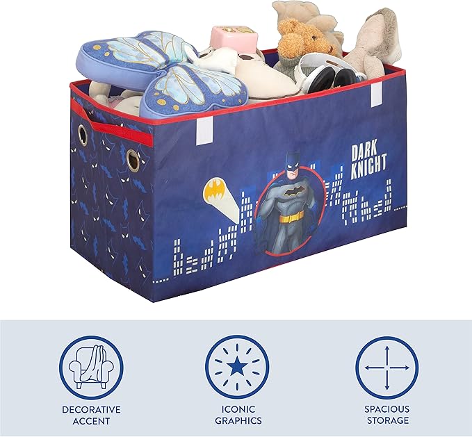 Idea Nuova Batman Collapsible Children’s Toy Storage Trunk, Durable with Soft Lid, 28.5"x14.5"x16"