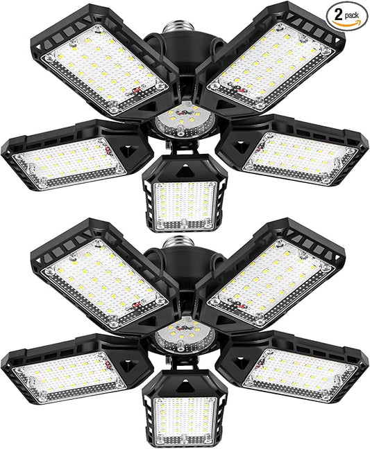 2-Pack LED Garage Lights 2 Pack-160W, 16000LM 6500K with 5+1 Deformable Panels, Indoor LED Shop Light Barn Light Garage Ceiling Lights, E26/E27 for Garages, Warehouse, Shop, Basement