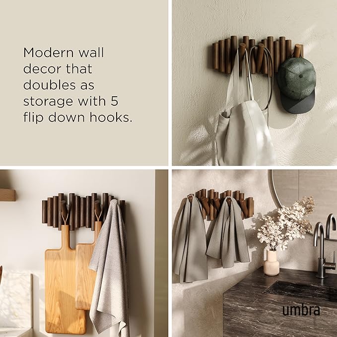 Umbra Picket Rail Hook Coat Rack, Aged Walnut