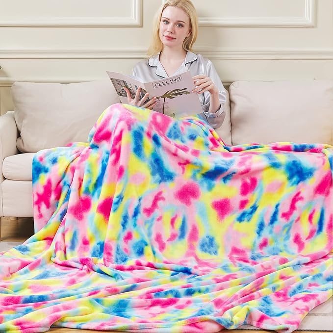 Colorful Blanket Twin Size- Premium Lightweight Anti-Static Rainbow Throw Soft Couth Sofa Cozy Warm Flannel Blankets Plush Gift for Daughter Mom, Bedroom Decor 66" x 90"(Rainbow Twin)