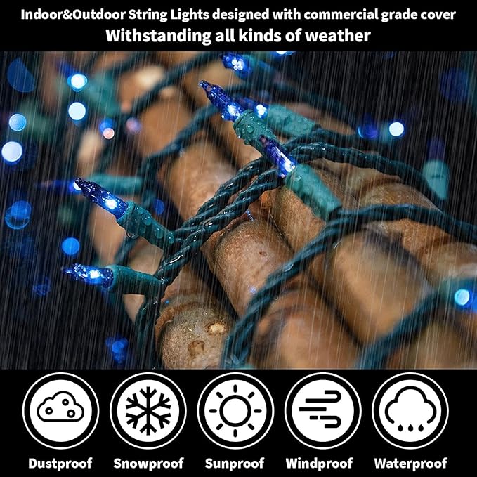 LAMPHOME Super-Bright Extendable Blue Christmas Lights Decoration 150Lights 31.9ft UL Certified Mini Bulb String Lights Set for Outdoor Christmas Tree Garden Holiday Party Patio Wedding Garland Decor