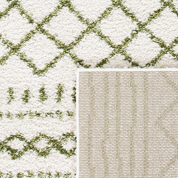 SAFAVIEH Arizona Shag Collection Runner Rug - 2'3" x 10', Ivory & Green, Moroccan Design, Non-Shedding & Easy Care, 1.6-inch Thick, Ideal for The Living Room, Bedroom, Dining Room (ASG741Y-210)