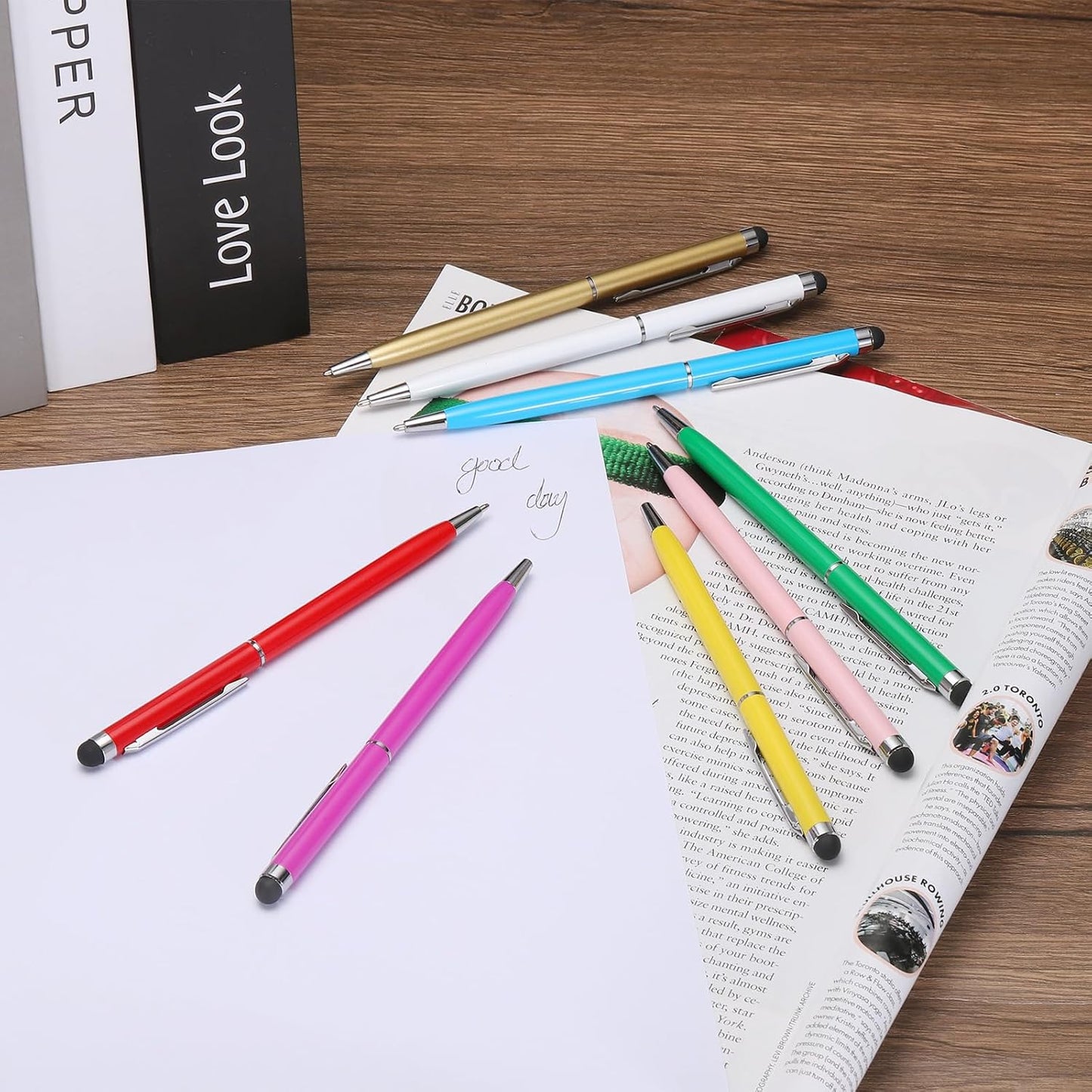 MECCANIXITY 6pcs Metal Stylus Pen Ballpoint Pen 2 in 1 Universal Retractable Ink Pen with Stylus Tips for All