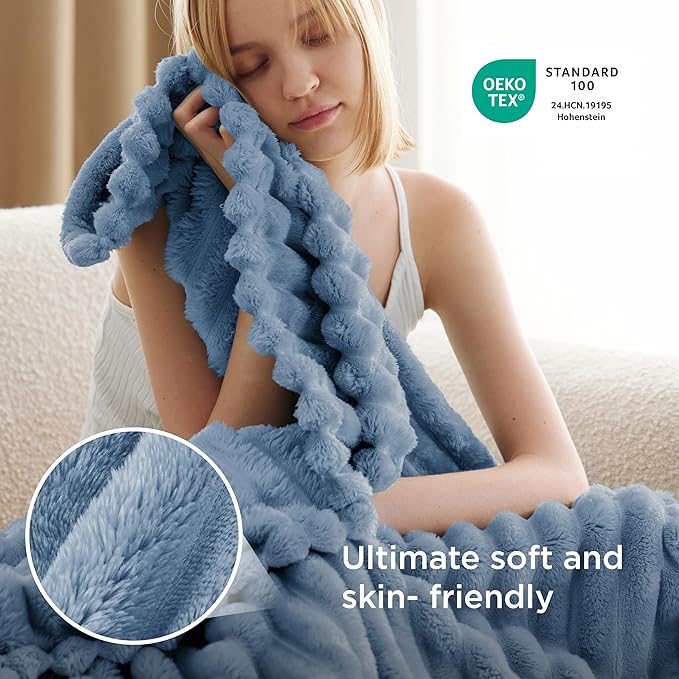 Bedsure GentleSoft Fall Throw Blanket for Couch - Cozy Soft Blankets for Women, Cute Small Throws for Girls, Ashley Blue, 50x60 Inches
