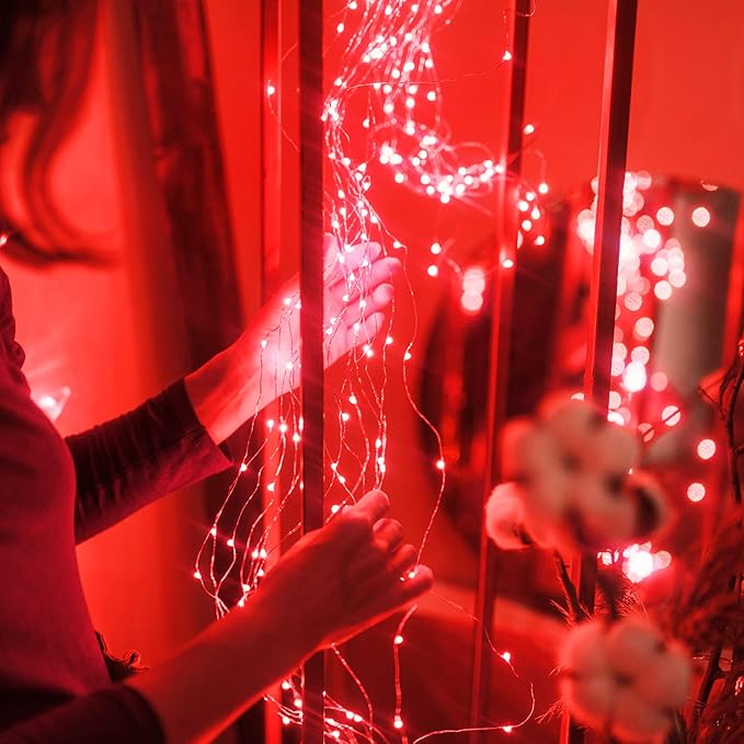 15 Packs 20 Led Red Fairy Lights Battery Operated 6.6ft Silver String Lights Waterproof Firefly Starry Light for Bedroom Dorm DIY Table Centerpieces Halloween Christmas Party Decor
