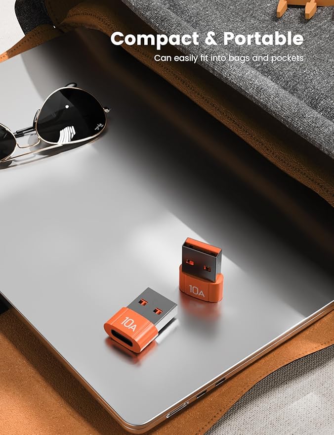 20Pack 200W USB C to USB Adapter, with Fast Charging & 480MB Data Transfer, USB C Converter for Apple Watch Ultra iWatch Series 8 7,iPhone 16 15 Plus Pro Max,Orange