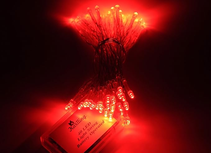 Karlling Battery Operated Red 40 LED Fairy Light String Wedding Party Xmas Christmas Decorations(Red,10 Pack)
