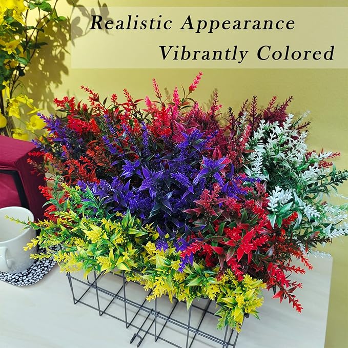 21 Bundles Faux Plants Outdoor Fake Flowers Artificial Flowers Fake Shrubs Greenery Bushes Bouquet UV Resistant Faux Bushes Plastic for Home Garden Decor (7 Colors)