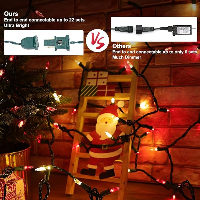 Brizled Red & Warm White Christmas Lights, 33ft 100 LED Christmas String Lights, 120V UL Certified Xmas Tree Light Connectable White Xmas Light Indoor Outdoor for Home Tree Holiday Wedding Patio Decor