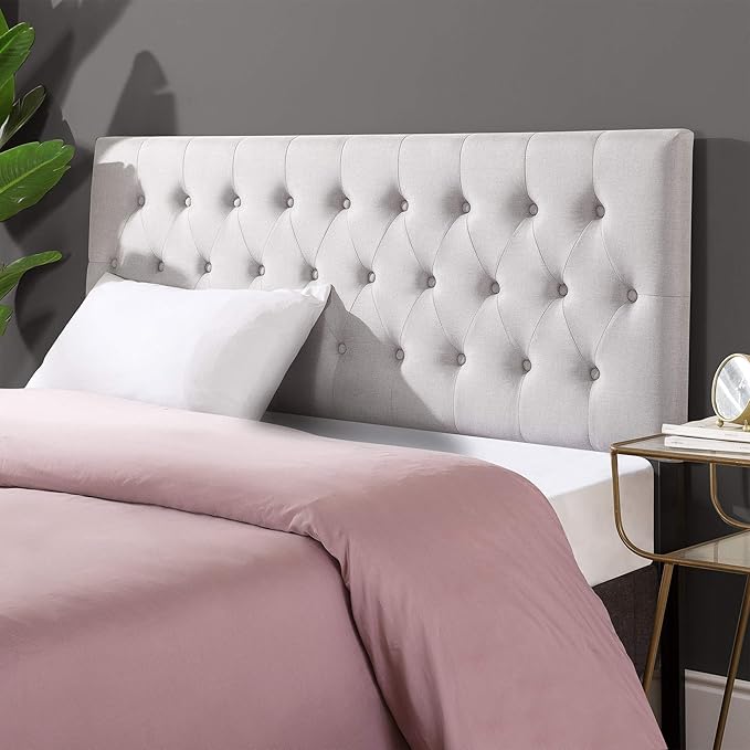 ZINUS Trina Upholstered Headboard, Button Tufted Upholstery, Adjustable Height, Easy Assembly, Light Grey, Full
