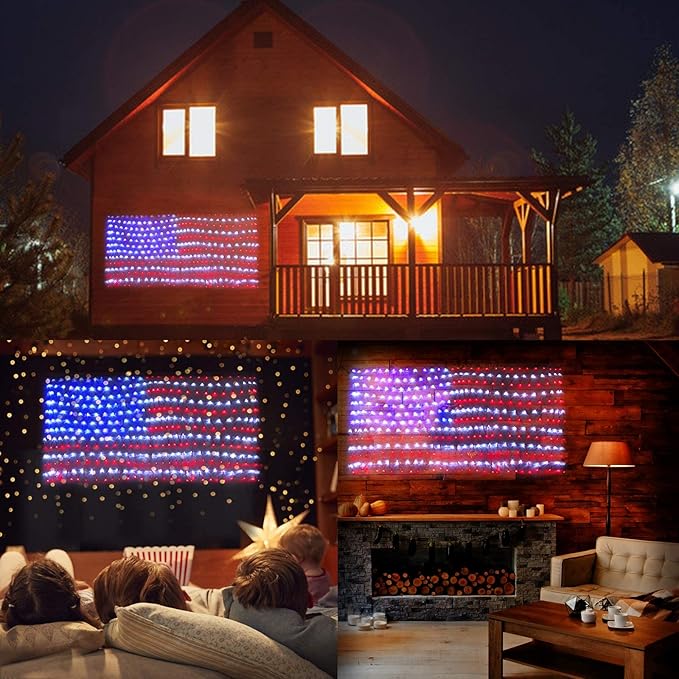 HYH American Flag Lights with 420 Super Bright LEDs,Waterproof Led Flag Net Light of The United States for Yard,Garden Decoration, Festival, Holiday, Party Decoration,Christmas Decorations