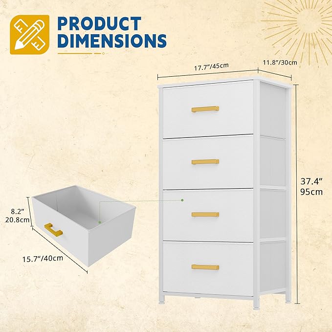 DWVO Dresser with 4 Drawers - Fabric Storage Tower, Organizer Unit for Living Room, Hallway, Closets